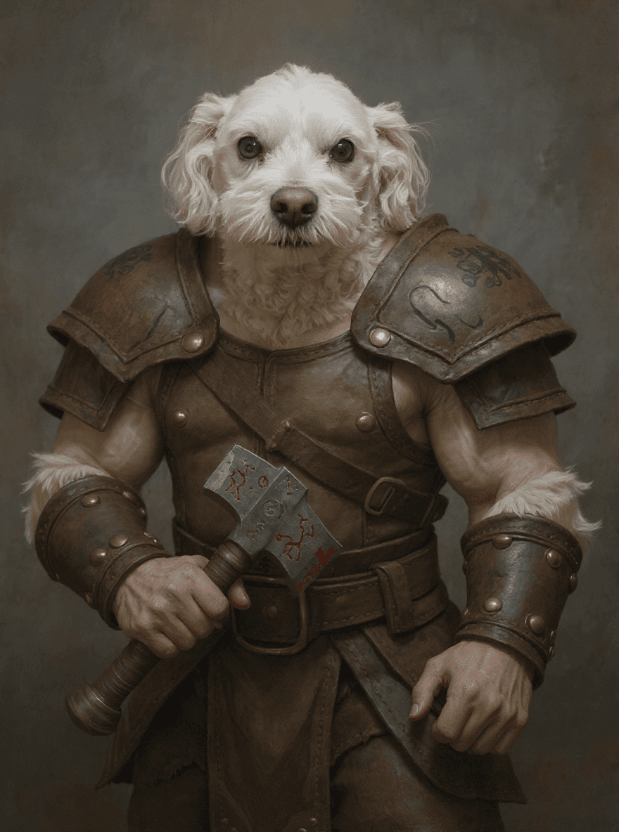 Dog transformed into a DnD Barbarian portrait