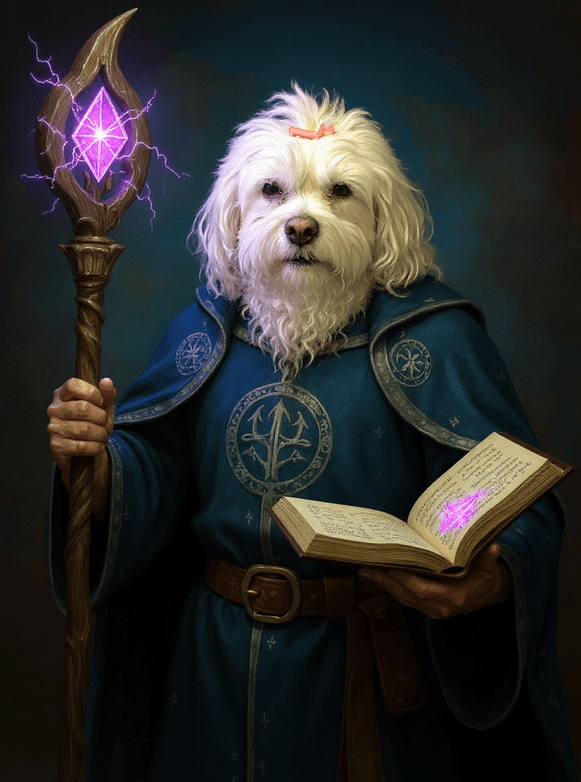 Dog transformed into a DnD Wizard portrait